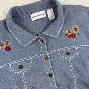 Alfred Dunner Vintage XL Blue Embroidered Button Front Knit Sweater Cottagecore